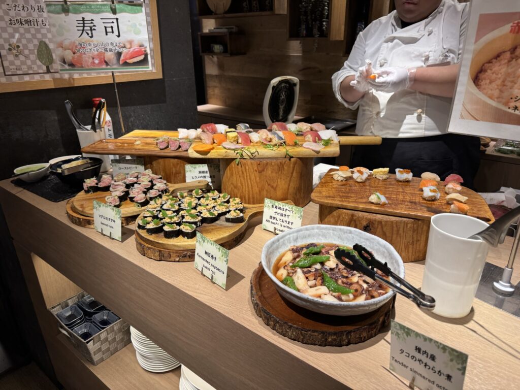 ホテルナトゥールヴァルト富良野の夕食ビュッフェ（海鮮網焼き）